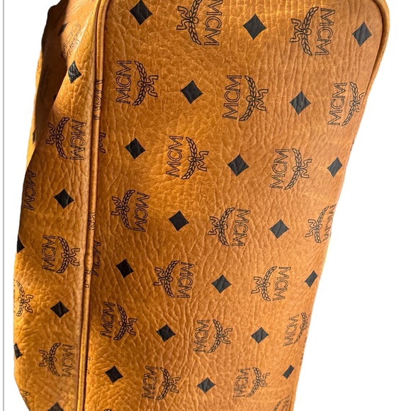 MCM Green Stripe Visetos Tote Bag Cognac - Picture 3 of 10